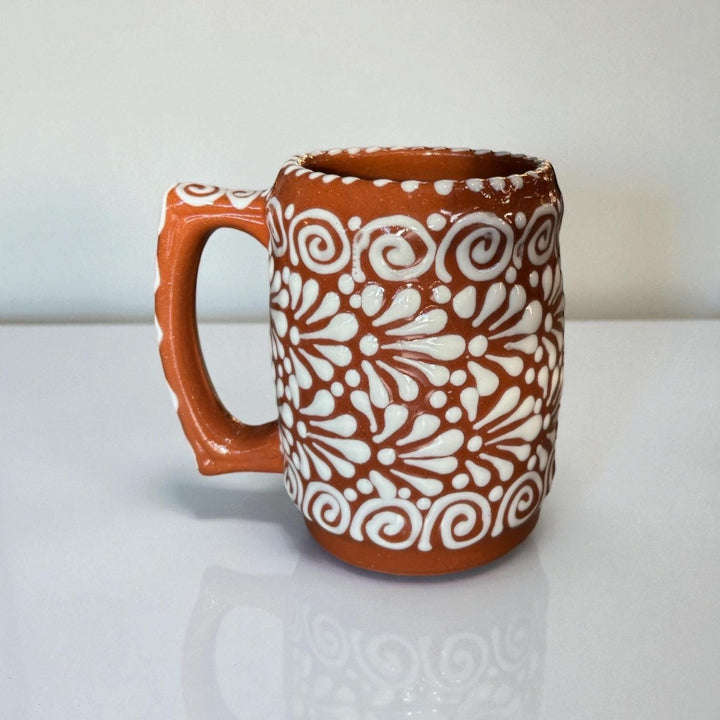 Hand Painted Mexican Talavera Brown & White Tavern Beer Mug (Estilo Cielito Lindo)