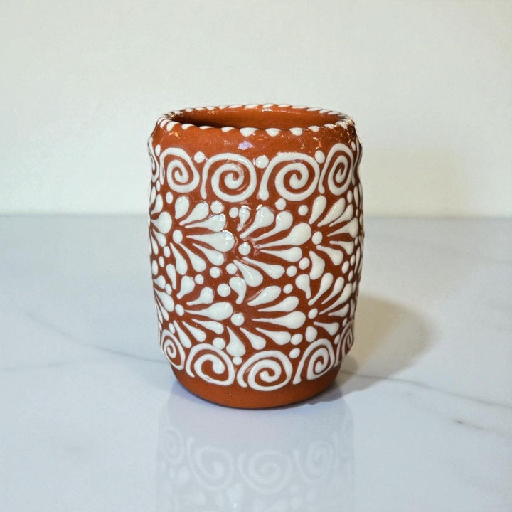 Hand Painted Mexican Talavera Brown & White Tavern Beer Mug (Estilo Cielito Lindo)