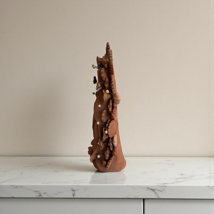 Handmade Medium Mexican Folkart “Virgen de Guadalupe”, Brown Clay and Rustic Neutrals (Varying Design)