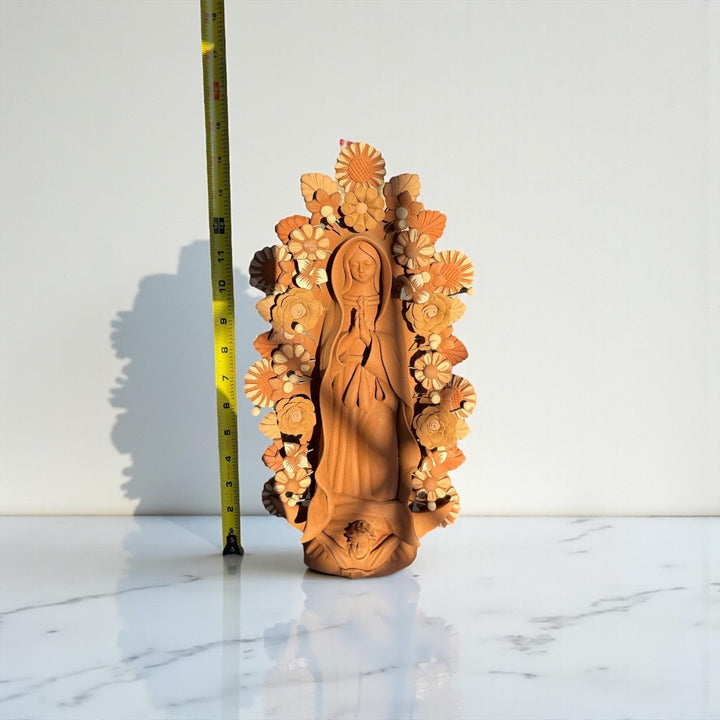 Handmade Medium Mexican Folkart “Virgen de Guadalupe”, Brown Clay and Rustic Neutrals (Varying Design)