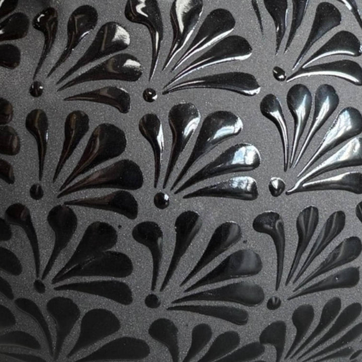 Hand Painted Mexican Black Clay and Black Round Planter Pot with Scalloped Rim – Free Shipping (Contiguous U.S. Only)