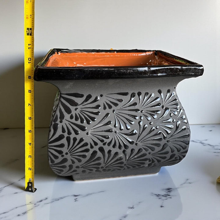 Hand Painted Mexican Black Clay and Black Square Planter Pot – Free Shipping (Contiguous U.S. Only)