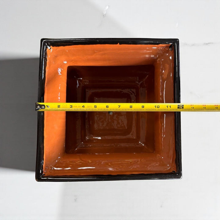 Hand Painted Mexican Black Clay and Black Square Planter Pot – Free Shipping (Contiguous U.S. Only)