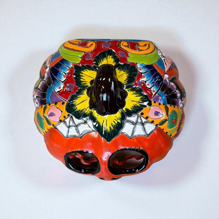 Hand Painted Mexican Talavera Halloween Orange Jack O Lantern, Tabletop Large (Varying Design)
