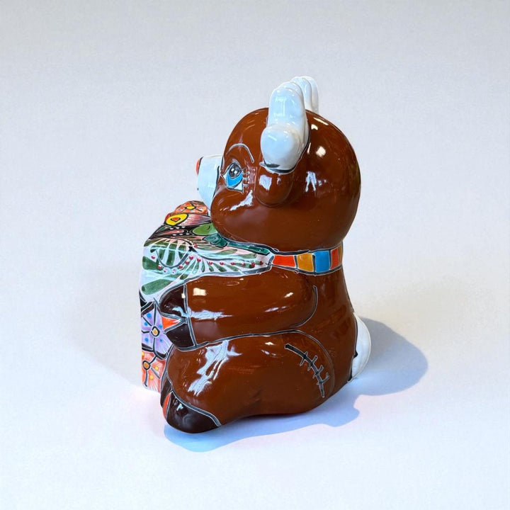 Hand Painted Talavera Brown Reindeer with Gift Christmas Luminary Decor