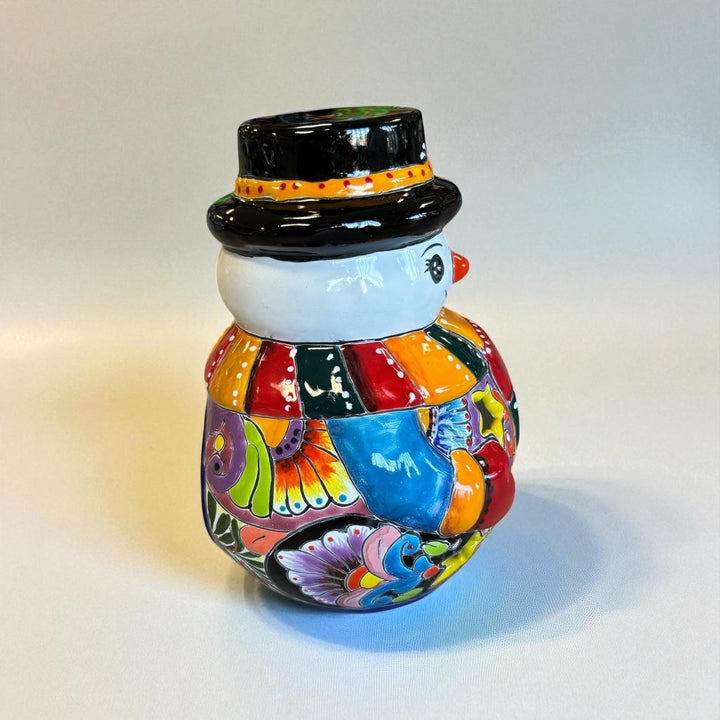 Hand Painted Talavera Multicolor Snowman Christmas Luminary Decor