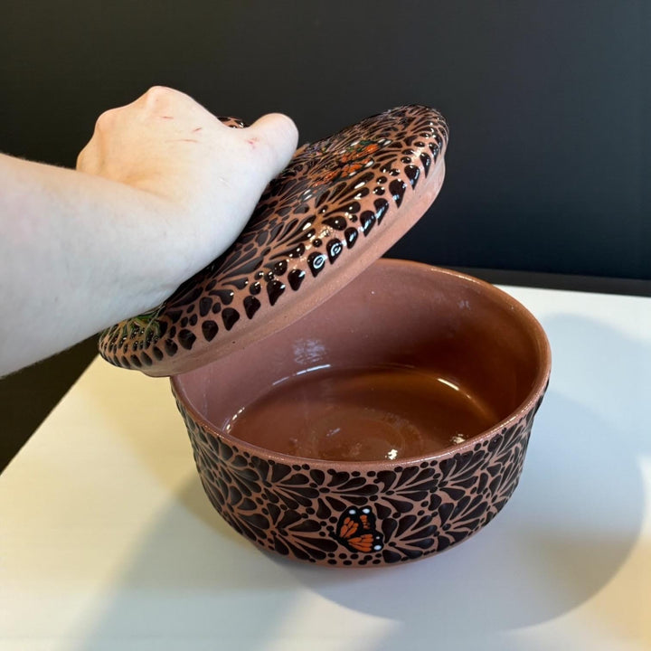 Hand Painted Rustic Talavera Brown and Dark Chocolate Monarch Butterfly “Tortillero” (Cielito Lindo Inspired)