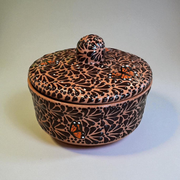 Hand Painted Rustic Talavera Brown and Dark Chocolate Monarch Butterfly “Tortillero” (Cielito Lindo Inspired)