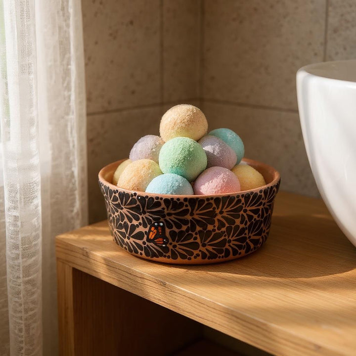 Hand Painted Rustic Talavera Brown and Dark Chocolate Monarch Butterfly “Tortillero” (Cielito Lindo Inspired)