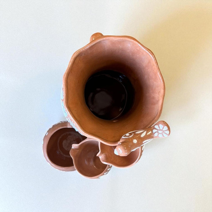 Beautiful Hand-Painted Talavera Rustic Beige Brown & White Tabletop Water Fountain – Free Shipping (Contiguous U.S. Only)