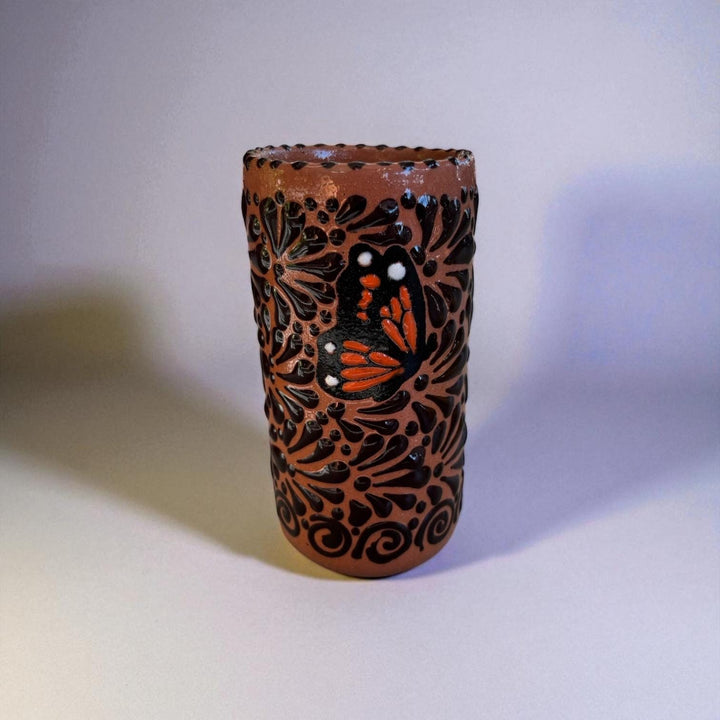 Beautiful Hand Painted Brown & Dark Chocolate Butterfly Talavera Tumbler (Cielito Lindo Inspired), Set of 2