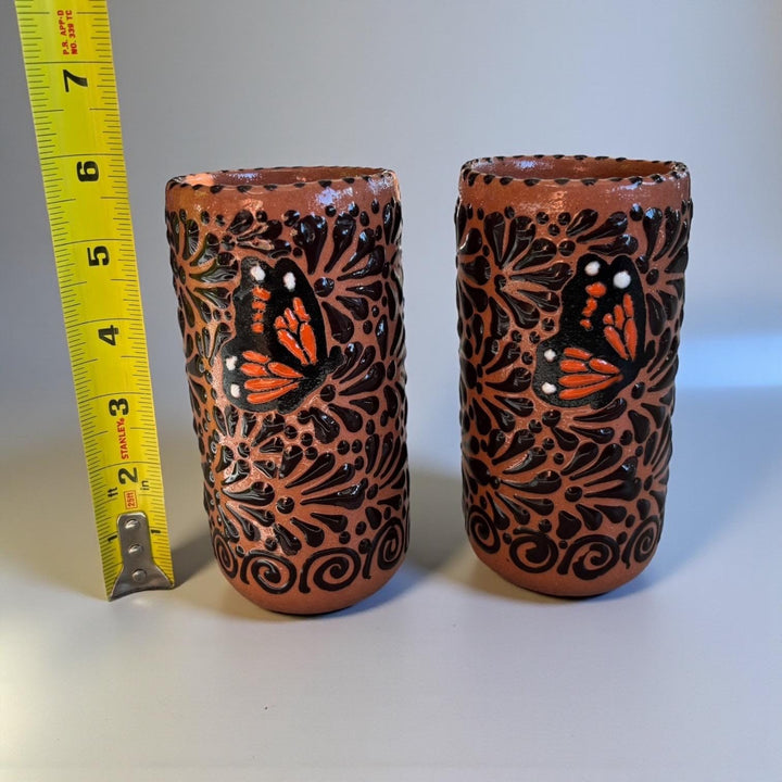 Beautiful Hand Painted Brown & Dark Chocolate Butterfly Talavera Tumbler (Cielito Lindo Inspired), Set of 2