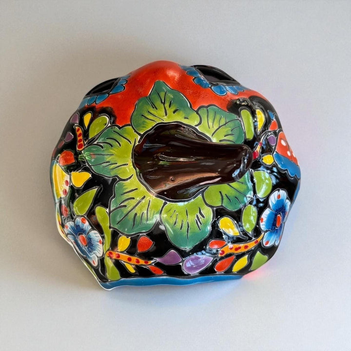 Hand Painted Mexican Talavera Halloween Orange Jack O Lantern, Tabletop Small (Varying Design)