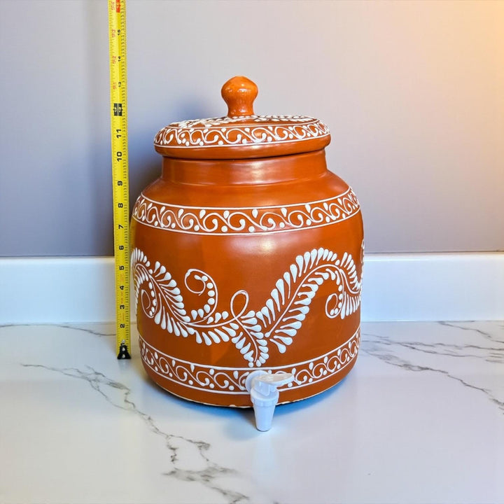 Beautiful Hand Painted Rustic Brown & White Floral Vines Water Dispenser “Portagarrafon” – Free Shipping (Contiguous U.S. Only)