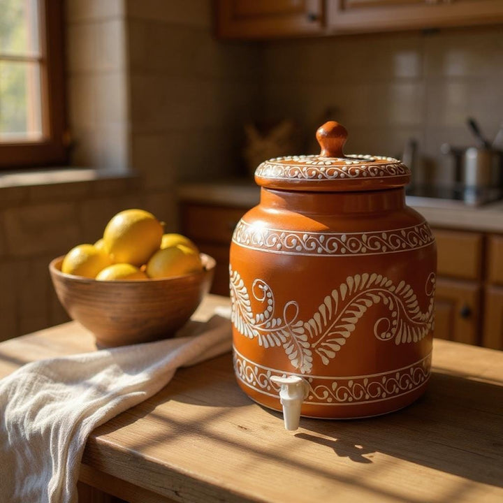 Beautiful Hand Painted Rustic Brown & White Floral Vines Water Dispenser “Portagarrafon” – Free Shipping (Contiguous U.S. Only)