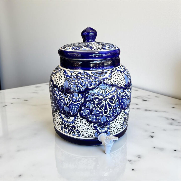 Beautiful Hand Painted Talavera Blue & White Water Dispenser “Portagarrafon” (Varying Design) – Free Shipping (Contiguous U.S. Only)