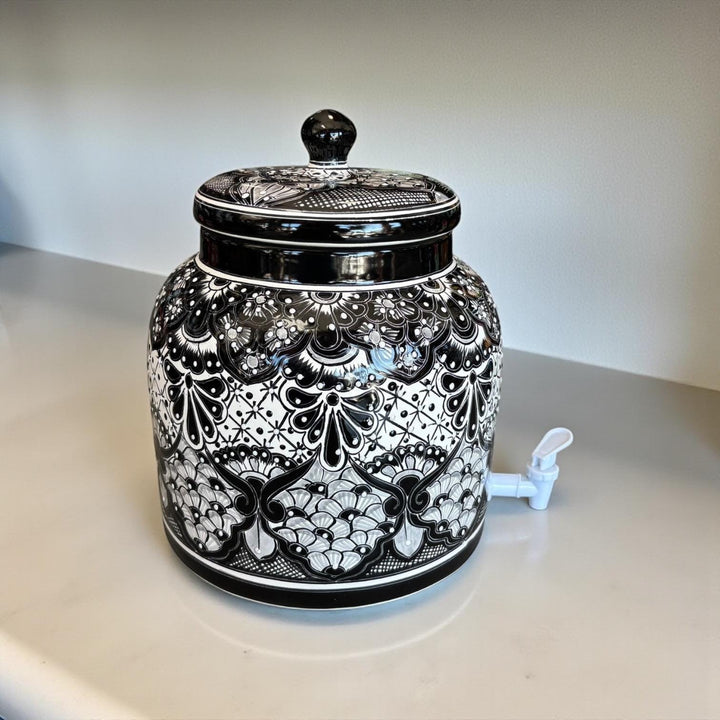 Beautiful Hand Painted Talavera Black & White Water Dispenser “Portagarrafon” (Varying Design) – Free Shipping (Contiguous U.S. Only)