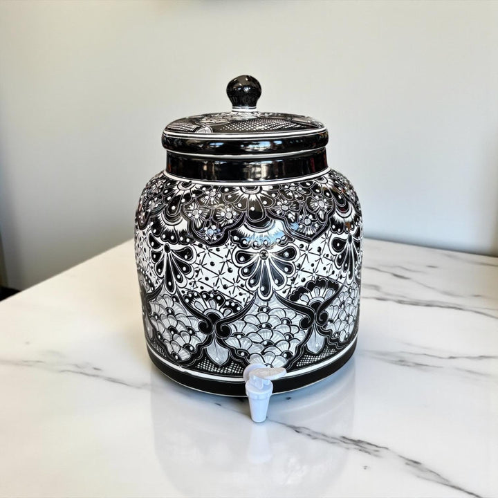 Beautiful Hand Painted Talavera Black & White Water Dispenser “Portagarrafon” (Varying Design) – Free Shipping (Contiguous U.S. Only)