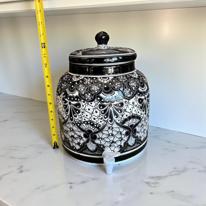 Beautiful Hand Painted Talavera Black & White Water Dispenser “Portagarrafon” (Varying Design) – Free Shipping (Contiguous U.S. Only)