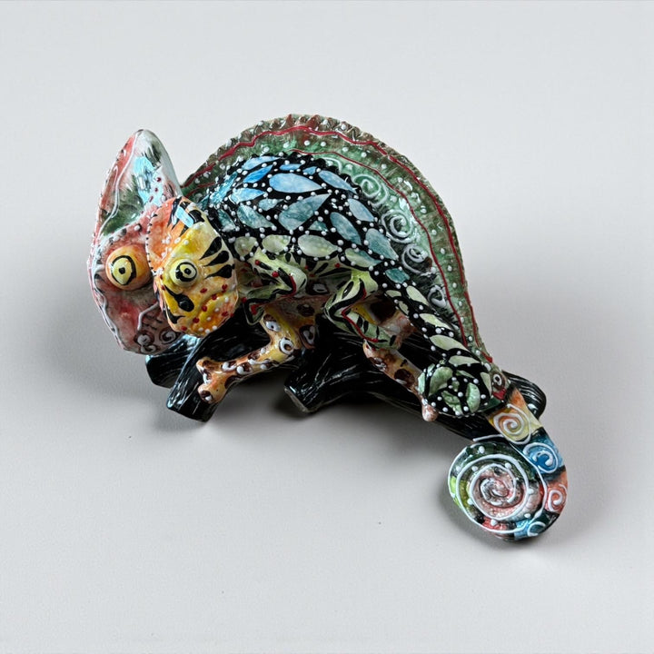 Beautiful Hand Painted Mexican Talavera Chameleon Momma & Baby Wall Decor