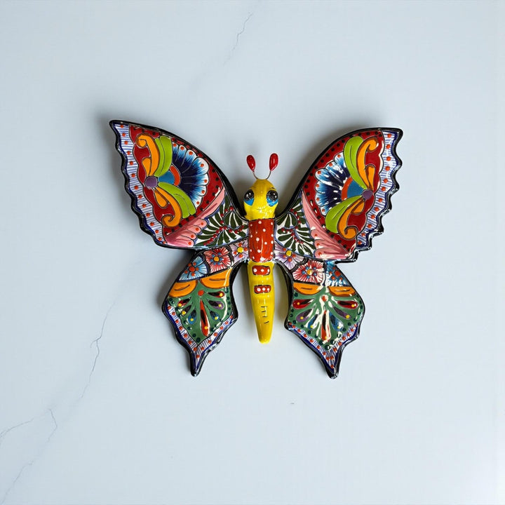 Beautiful Hand Painted Mexican Talavera Folkart Butterfly Wall Decor, Blue