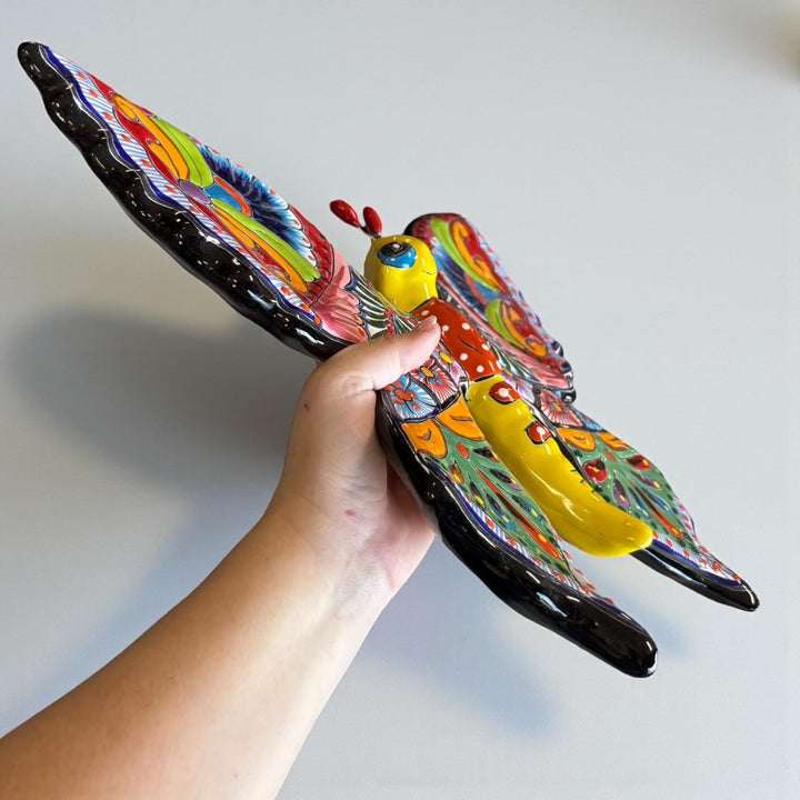 Beautiful Hand Painted Mexican Talavera Folkart Butterfly Wall Decor, Blue