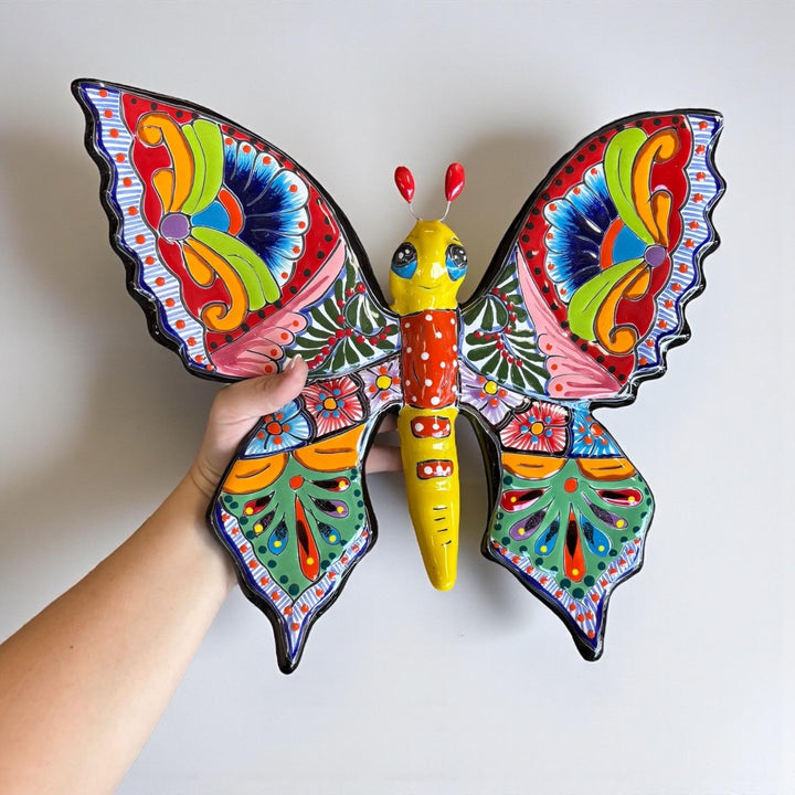 Beautiful Hand Painted Mexican Talavera Folkart Butterfly Wall Decor, Blue
