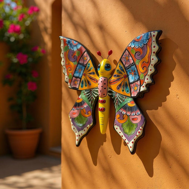 Beautiful Hand Painted Mexican Talavera Folkart Butterfly Wall Decor