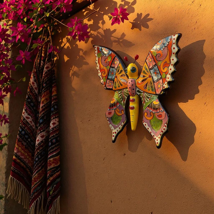 Beautiful Hand Painted Mexican Talavera Folkart Butterfly Wall Decor