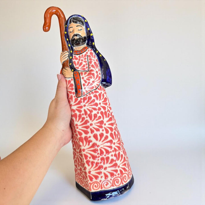 Beautiful Hand Painted Mexican Talavera 2-Piece Nativity Set, Blue & Pink (Cielito Lindo Inspired)