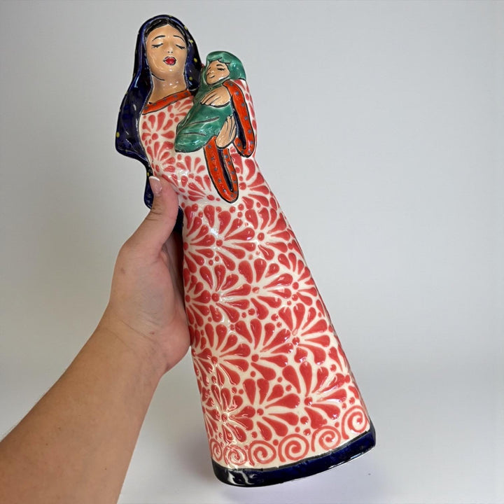 Beautiful Hand Painted Mexican Talavera 2-Piece Nativity Set, Blue & Pink (Cielito Lindo Inspired)