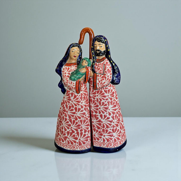 Beautiful Hand Painted Mexican Talavera 2-Piece Nativity Set, Blue & Pink (Cielito Lindo Inspired)