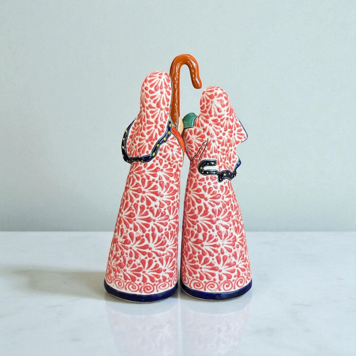 Beautiful Hand Painted Mexican Talavera 2-Piece Nativity Set, Blue & Pink (Cielito Lindo Inspired)