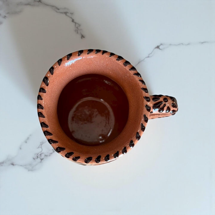 Hand Painted Talavera Cantarito with Handle Mug, Santa Gingerbread Brown & Dark Chocolate – Set of 2