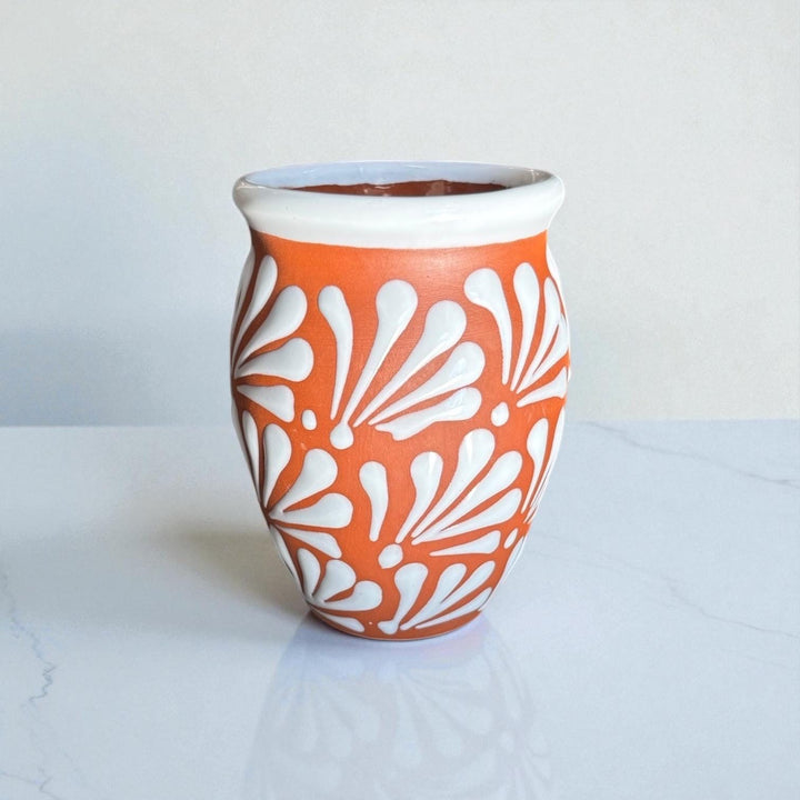 Hand Painted Rustic Clay Brown and White Cantarito Cup (Cielito Lindo) – Set of 2