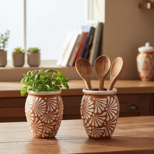 Hand Painted Large Brown and White Rustic Clay Cantarito – Assorted Quantities