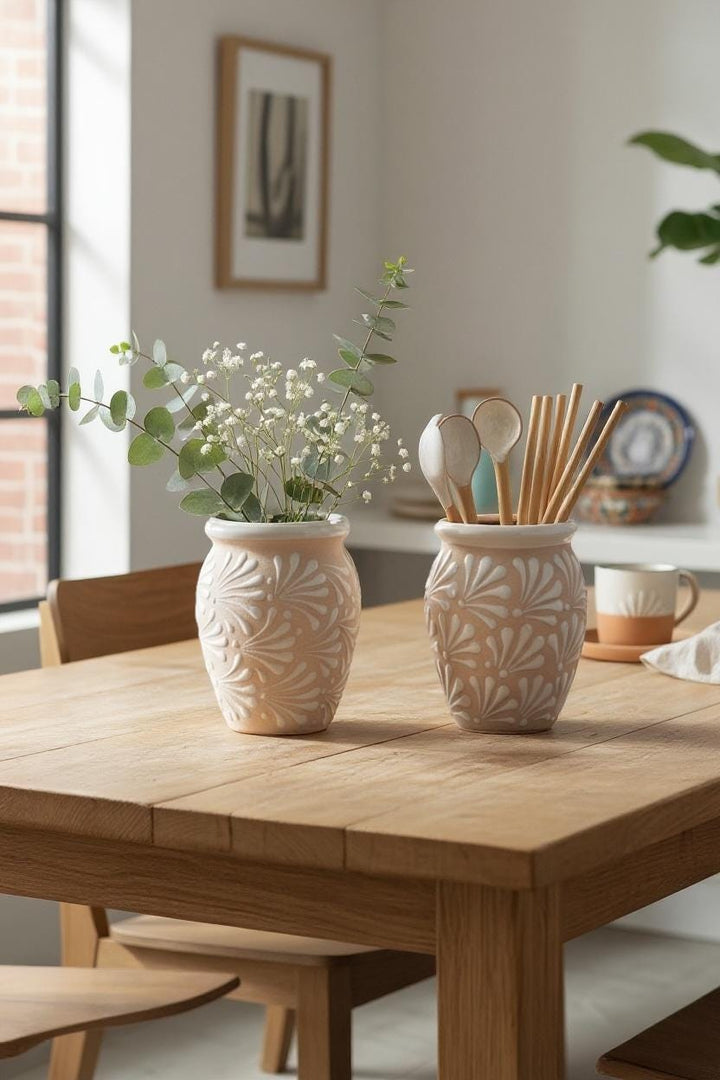 Hand Painted Large Ivory Cream and White Rustic Clay Cantarito – Assorted Quantities