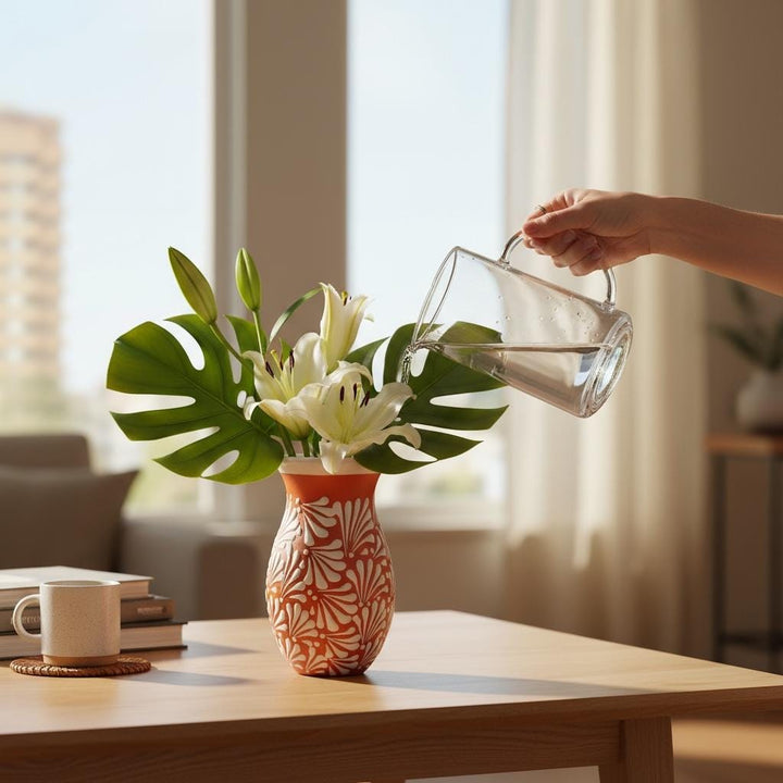 Hand Painted Brown and White Rustic Standard Clay Vase (Cielito Lindo Inspired)