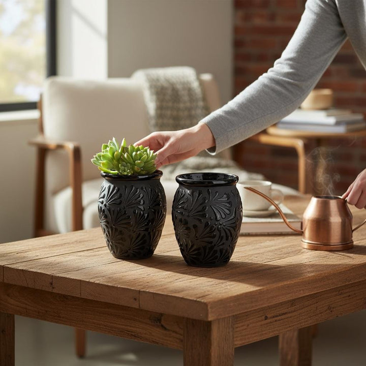 Hand Painted Large Charcoal and Black Rustic Clay Cantarito – Assorted Quantities