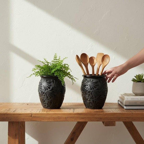 Hand Painted Large Charcoal and Black Rustic Clay Cantarito – Assorted Quantities