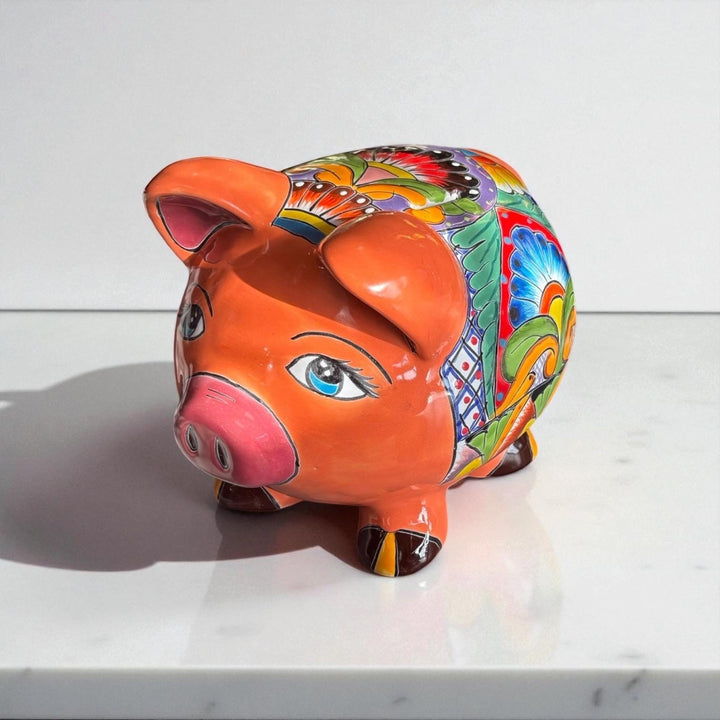 Cute Hand Painted Talavera Coral Piggy Bank Decor (No Stopper Opening)