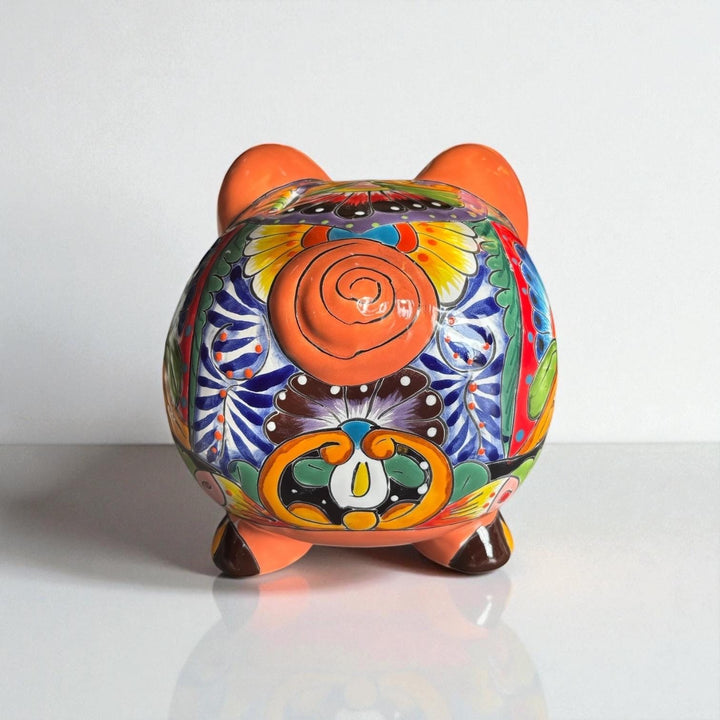 Cute Hand Painted Talavera Coral Piggy Bank Decor (No Stopper Opening)