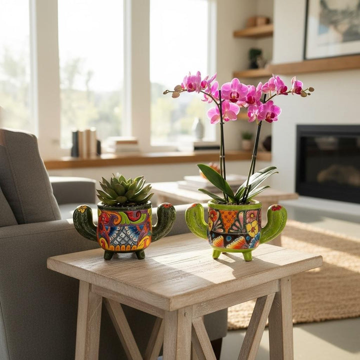 Cute Hand Painted Talavera Cactus Planter Pot – Assorted Colors