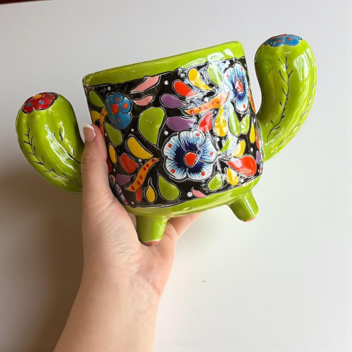 Cute Hand Painted Talavera Cactus Planter Pot – Assorted Colors