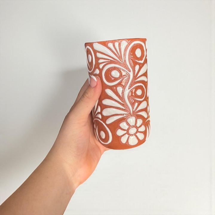 Beautiful Hand Painted Rustic Floral Terracotta Brown & White Talavera – Assorted Quantities