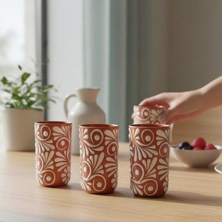 Beautiful Hand Painted Rustic Floral Terracotta Brown & White Talavera – Assorted Quantities