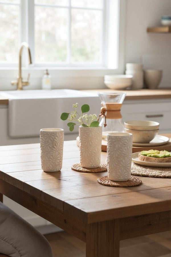 Beautiful Hand Painted Ivory & White Talavera Tumbler Cup (Cielito Lindo Inspired) – Assorted Quantities