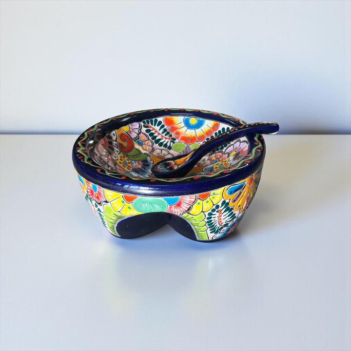 Hand Painted Mexican Talavera Vibrant Black Salsa Bowl “Salsera”
