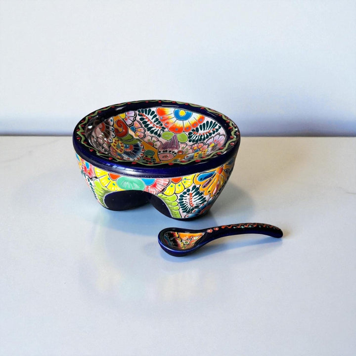 Hand Painted Mexican Talavera Vibrant Black Salsa Bowl “Salsera”