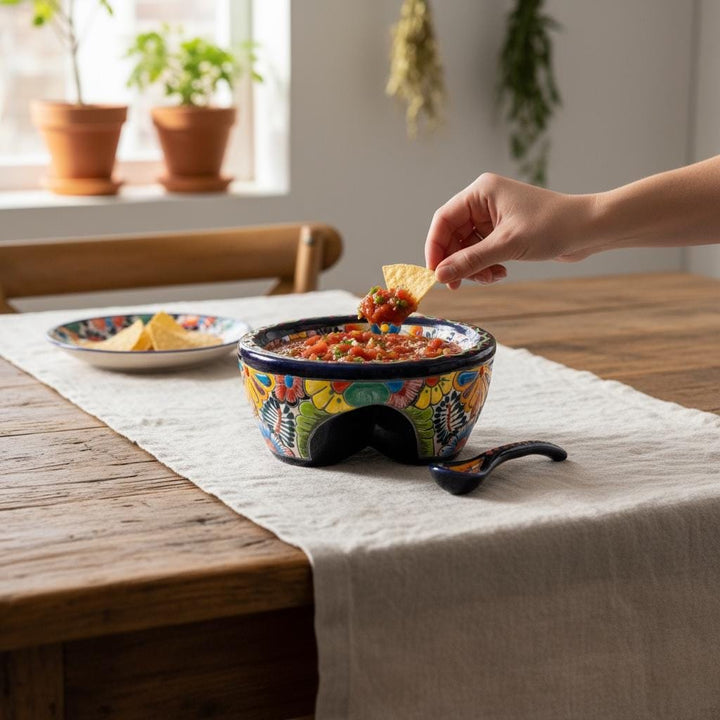 Hand Painted Mexican Talavera Vibrant Black Salsa Bowl “Salsera”